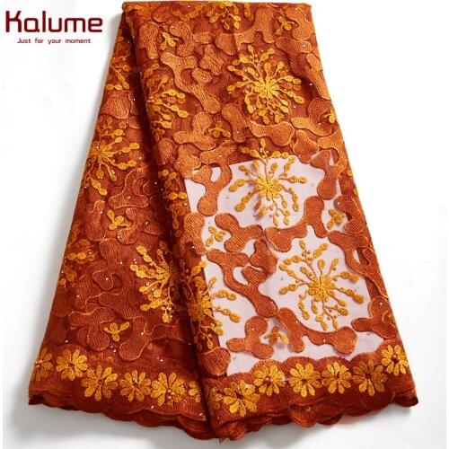 Kalume African Tulle Lace Fabric Beads 5 Yards 2021 Embroidered Nigerian Lace Fabric With Stones For Diy Dress Sewing H2548