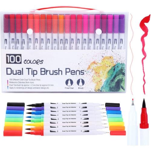 Colorful 12/18/24/36/48/72/100 Ink Colored Atr Marker Paint Brush for Kids Painting Drawing Graffiti Watercolor Pens White Black