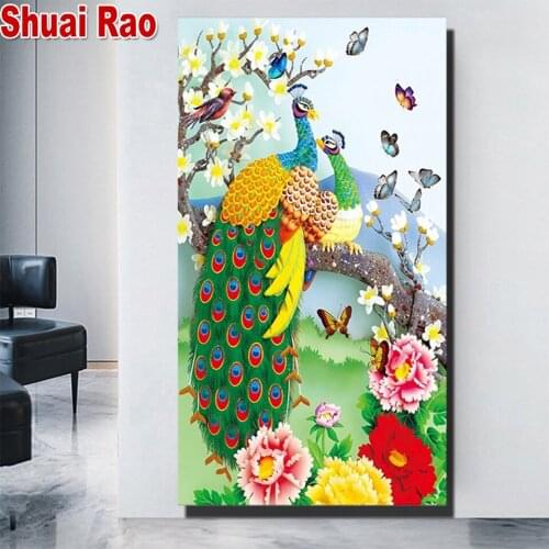 Flower Peony 5d diy diamond painting"Peacock Animal"mosaic cross stitch portrait embroidery diamond Full round square Drill