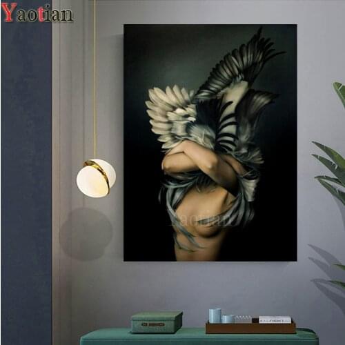 5D DIY Diamond Painting Wing Feather Abstract Woman Full Diamond Embroidery Cross Stitch Kit Rhinestone Mosaic Gift Nordic Decor