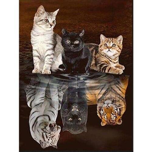 5D Diamond embroidery Cat Reflection Tiger Cross Stitch Diamond Painting Diy Animal Mosaic Rhinestone Picture Home Decor Sale