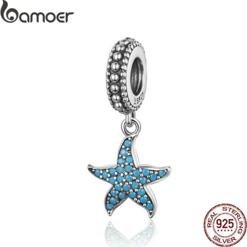 BAMOER Starfish Pendant Charm 925 Sterling Silver Sea Creature Ocean Charms for Bracelet S925 Fine Jewelry Making SCC1210