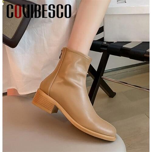 COVIBESCO 2021 Woman Ankle Boots Spring Autumn Genuine Leather Casual Shoes New Arrival Fashion Woman Shoes Basic Boots