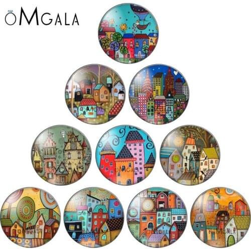 Colorful Painting Town City Bulidings 8mm/10mm/12mm/18mm/20mm/25mm Round photo glass cabochon demo flat back Making findings