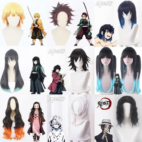 Demon Slayer Nezuko Kamado Cosplay Wigs Kimetsu no Yaiba Heat Resistant Hair Cosplay Wigs Muichirou Hashibira Inosuke Tomioka