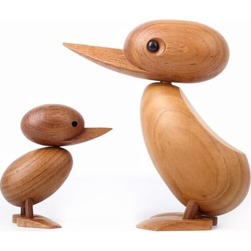 Teak Duck Wooden Ornaments Nordic Danish Style Mother Duck And Baby Desk Decoration Statues Sculptures Figurines For Interior