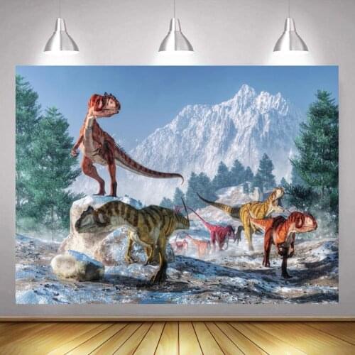 Dinosaur Running Under The Snow Mountain Cartoon Background Child Birthday Party Decoration Studio Photography Scene