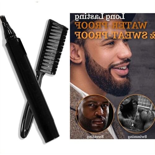 Double End Men Beard Growth Pen Facial Hair Sideburn Mustach Shaping Regrowth Pen Beard Enhancer Beard Shaving Brush Tool Kit
