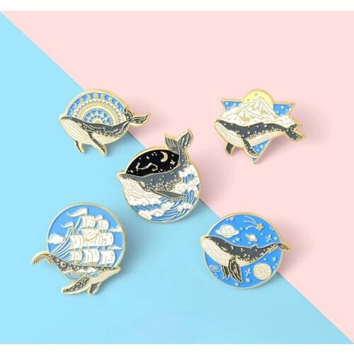 Ocean Animal Enamel Pins Whale Sea Wave Sailing Adventure Brooch Lapel Pin Badge Bag Explore Jewelry Gifts Kids Friend Wholesale