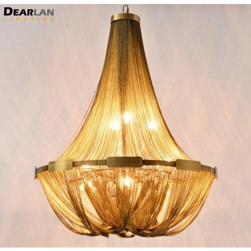 French Empire Chain Chandelier Light Fixture Long Bronze Color Chain Hanging Suspension Lustre Lamp Chain Light for Restaurant