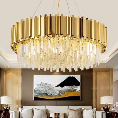 Living Room Luxury Gold Metal Round Lustre K9 Crystal Led Pendant Lights Luminaria Hanging Lamp Indoor Lighting Lamparas Fixture