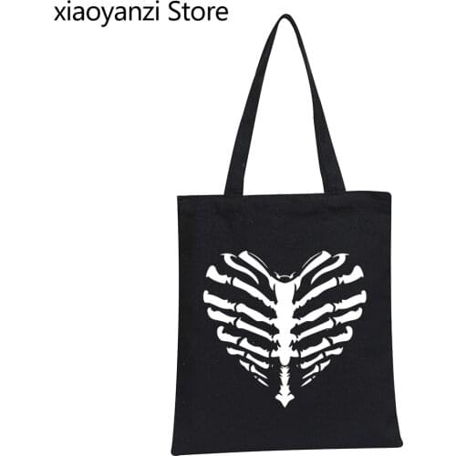 Skeleton Bones Printing Funny Skull Skeleton Handbag Women Punk Rock Graphic Shoulder Canvas Bag Streetwear Shopping Bags