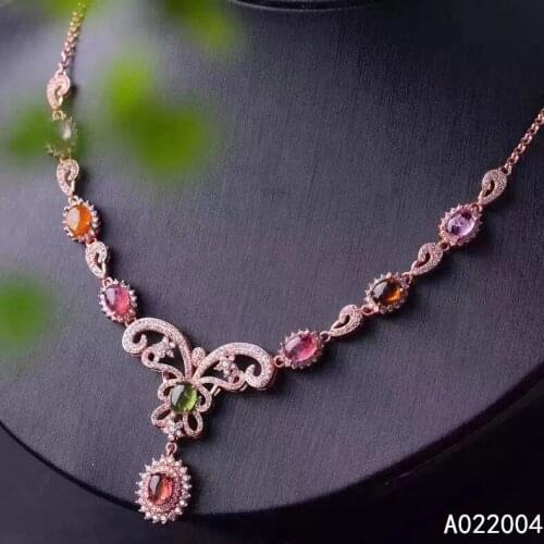 KJJEAXCMY Fine Jewelry 925 Sterling Silver Inlaid Natural Gemstone Tourmaline Female Miss Pendant Trendy Support Test