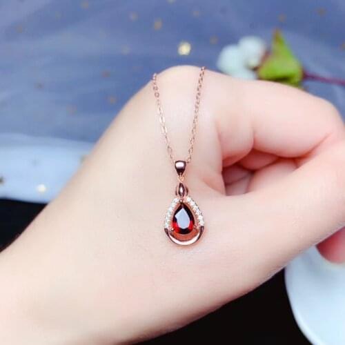 Heart gem beautiful red garnet pendant of necklace for women real 925 silver natural gem silver ornament girl birthday gift