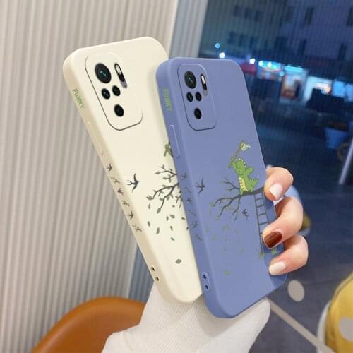 Dinosaur Square Soft Case For Xiaomi Redmi Note 10 10S 9T 9 8 7 Redmi 9 9A 9T K40 K30 K20 Pro Liquid Silicone Phone Cover Case