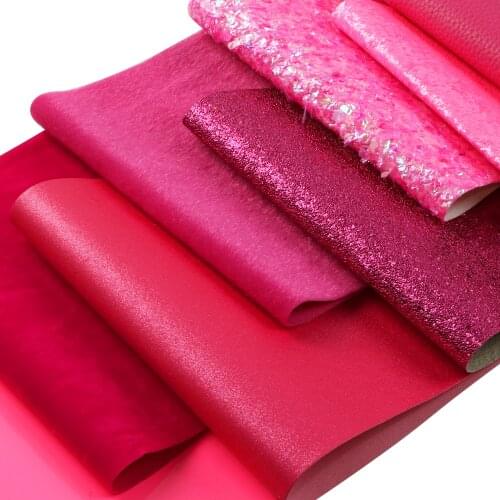 Rose Red Series Faux Leather Sheets Chunky Glitter Lychee Synthetic Leather Velvet Fabric A4 Size for DIY Earrings Crafts Bows