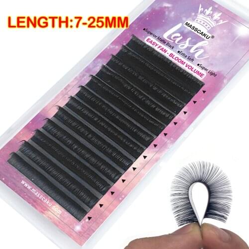 MASSCAKU Easy Fanning Eyelash Extension 0.05 0.07 0.10 Thickness Super Soft Auto Flowering Lashes DIY 2d 3d 4d~10d Lash