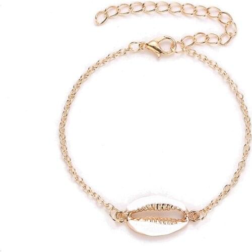 Fashion Trend Simple Shell Golden White Adjustable Long Chain Alloy Charm Bracelets For Women Girls