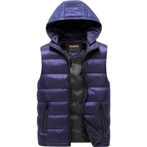Mens Winter Sleeveless Jacket Men Down Vest Mens Warm Thick Hooded Coats Male Cotton-Padded Work Waistcoat Gilet Homme Vest 5XL