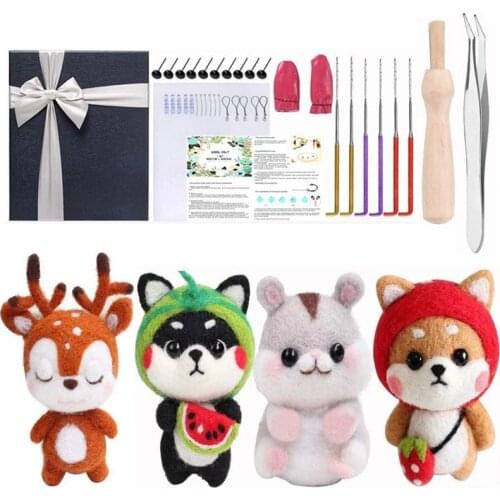 Nonvor Color DIY Animal Wool Felt Doll Making Manual Needle Felting Starter Kit Fabric Yarn Roving Sewing Mold Accessories