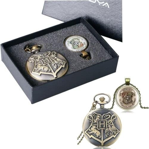 Retro Steampunk Pocket Watch Set with Necklace Chic H Design Mens Quartz Clock Bronze Pendant Chain Best Gift Set for Father Dad