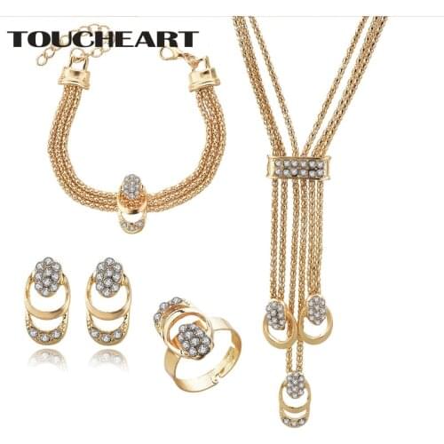 TOUCHEART Fashion Wedding Sets Suit For Women Bridal Crystal Gold Earrings Necklaces Pendant Ring Bracelet Jewelry Set SET190009
