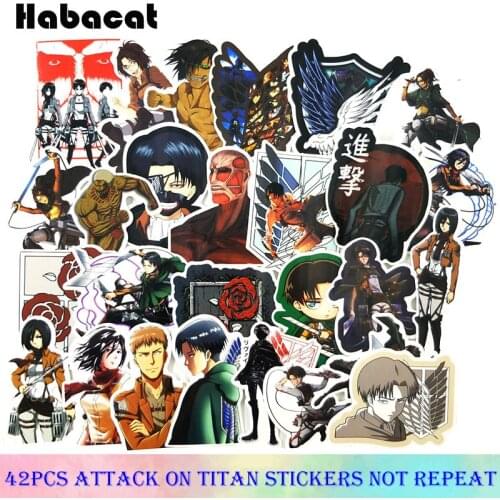 42Pcs/pack Japanese Anime Attack On Titan Stickers For Motorcycle Skateboard Laptop Creative Album Eren Jaeger Heroes luggage