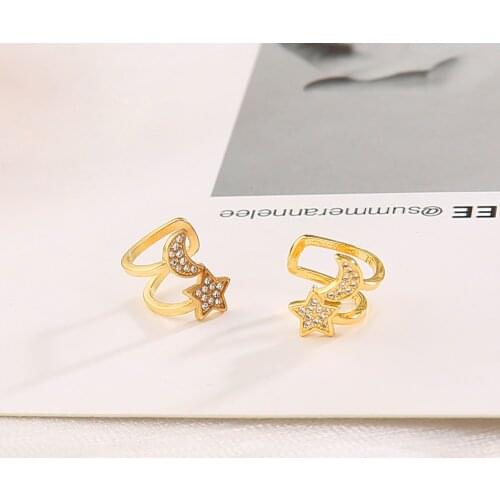New gold cz ear cuff womens earrings star moon clip on cubic zircons no pierced Rhinestone ear cilp for women Wedding Jewelry