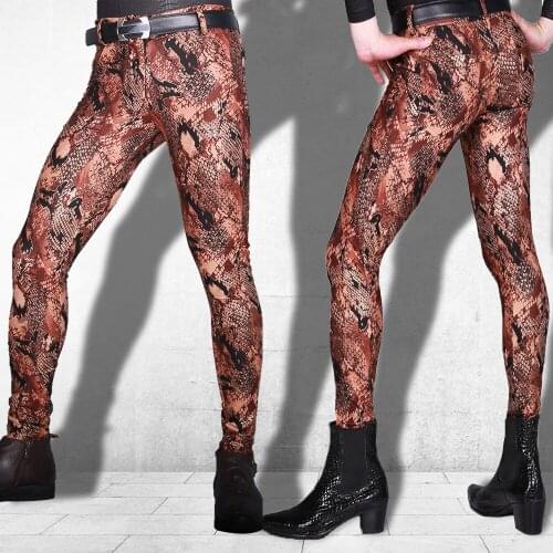 New Fashion Snake Grain Camo Tactical Trousers Mens Casual Pencil Pants Hair Stylist High Eelastic Tight Leg Pants Fad Leggings