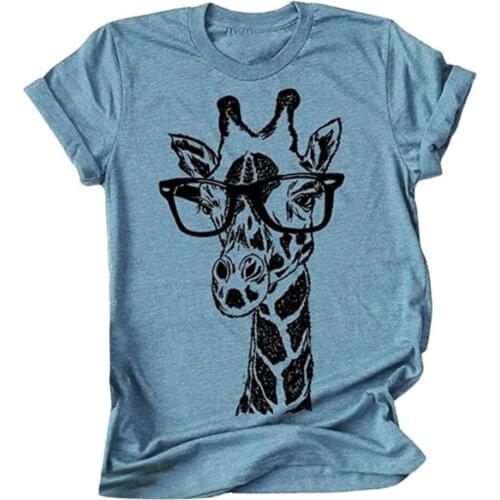 Hot womens summer t-shirts Casual O Neck Short Sleeve Giraffe Print Loose t shirt Print Top футболка 2020 женская camisa mujer