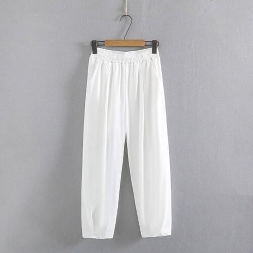 Plus Size XL-4XL Womens Elastic Waist White Black Casual Pants Solid Simple Ankle Trousers