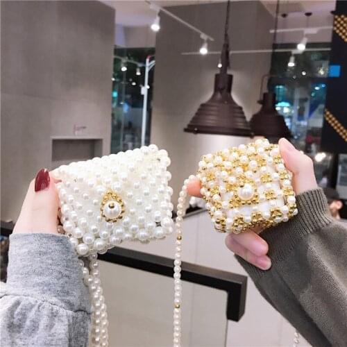 Luxury handmade pearl shoulder bag bluetooth wireless earphone cover suitable for Apple airpods1 2 pro earphone protective cover