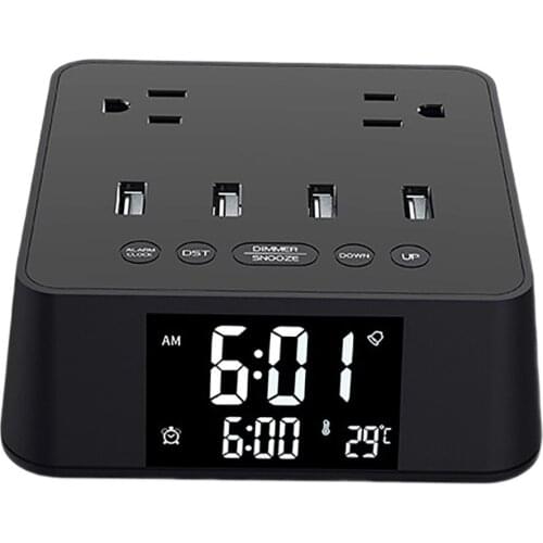 Clock Power Strip 2 AC Outlets 4 USB 5V 3A Ports 1200W 10A 6 Feet Cord Surge Protector For Bedside Home Office -US Plug