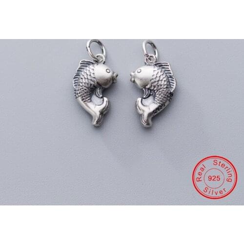UQBing Fashion 925 Sterling Silver Animal Fish Charms Vintage Carp Big Charms DIY For Bracelet Necklaces Jewelry Making