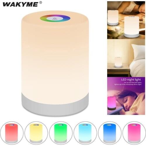 WAKYME LED Touch Night Light USB Rechargeable Portable Camping Lamp Dimmable RGB Color Nightlight Smart Bedside Lamps LED Light