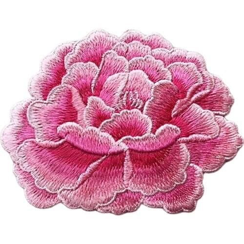 Pink Embroidery Peony Flower Patches Iron on for Clothing Jackers Room Decor Custom DIY Patch Cartoon Badges Cheap Sticker