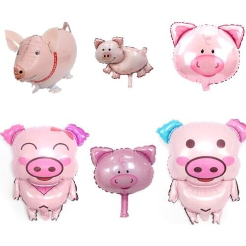 Animal balloons walking pink pig head child Shower Favors globos farm birthday party decorations kids and adult