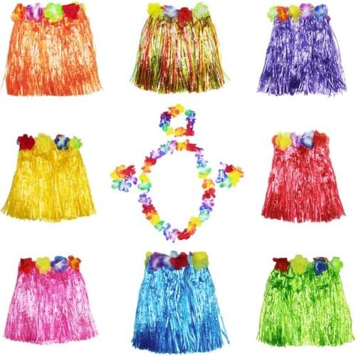 New Hula skirt Five piece suit 30CM Plastic Fibers Kid Grass Skirts Hula Skirt Hawaiian costumes Girl Dress Up Party Supplies