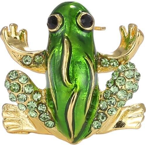 Rhinestone Scarf Frog Pins Brooches For Women Fashion Lovely Small Animal Brooches Jewelry Crystal Accessories Gift
