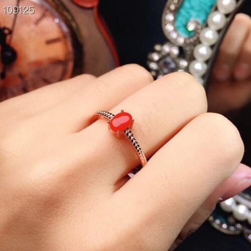 Elegant Lovely fine Hemp flowers Natural red coral gem Ring Natural gemstone ring S925 silver women girl gift wedding Jewelry