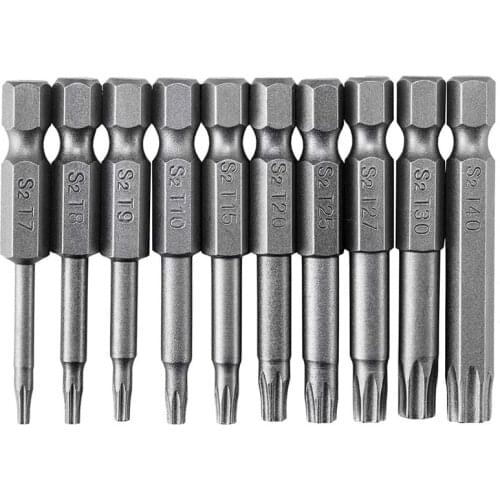 10pcs T7-T40 1/4 inch Torx Head Screwdriver Bit Set Magnetic Security Tamper Proof Tools S2 Dor Manual Electric Screwdriver
