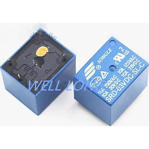 100 pcs/lot ) 3V DC Coil SPDT Power Relay,250V AC/30V DC ,10 Amps, SRD-03VDC-SL-C
