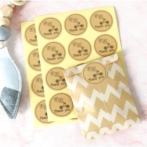 102pcs Kraft Thank You Paper Sticker Bicycle Balloon Craft Paper Gift Sealing Sticker DIY Posted Baking Cake Cookie Paper Labels