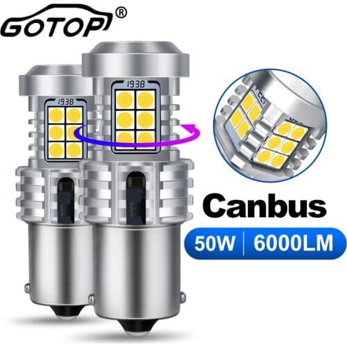 2pcs 1156 BA15S P21W BAU15S PY21W LED Bulbs Canbus No Hyperflash 360°Lighting 50W 6000LM Backup Reverse Lamp Turn Signal Light
