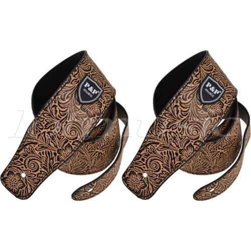2Pack Padded Guitar Strap Leather Embossed Adjustable For Acoustic Electric Bass Parts