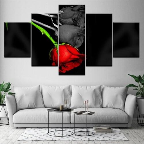 Canvas Hd Printed Home Decor 5 Panel Beautiful Rose Flowers Painting Fashion Poster Wall Art Picture For Girl Room Modular Frame