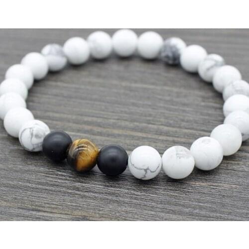 8mm ij45 adjusted Black Frosted agate stone bead white Howlite Bracelet Reiki Buddha Prayer Yoga Charm Braided Bangles
