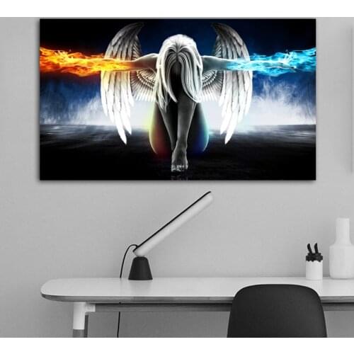 Abstract Wall Art Angel Girl Wings Ice and Fire Canvas Painting Posters and Prints Modern Picture for Living Room Home Decor