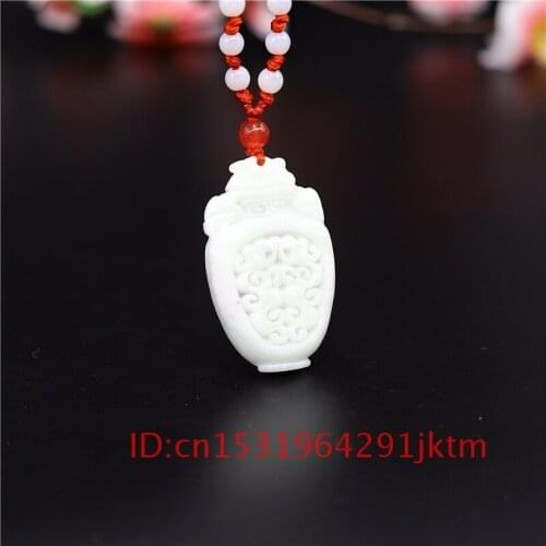 Amulet Gifts Jade Jewelry Vase Men Fashion White for Women Charm Necklace Natural Chinese Pendant Double-sided Carved