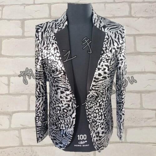 Free shipping mens leopard full sequined beading luxury tuxedo jacket/bar/studio/dance/stage performance this is only jacket